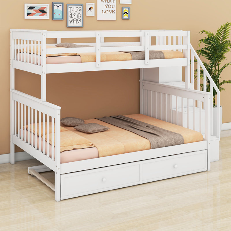 Lit superposé simple au-dessus de double avec lit gigogne Jaric Kids, Blanc