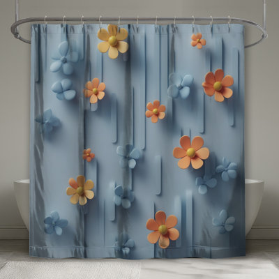 Blue Flowers Shower Curtains Extra Long