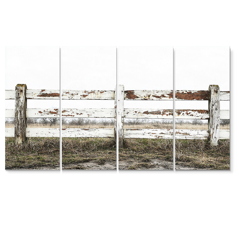 «Gray and Brown Farm Landscape Rustic Fence I», ensemble de reproduction d'art mural de ferme, H 28 po x l 48 po