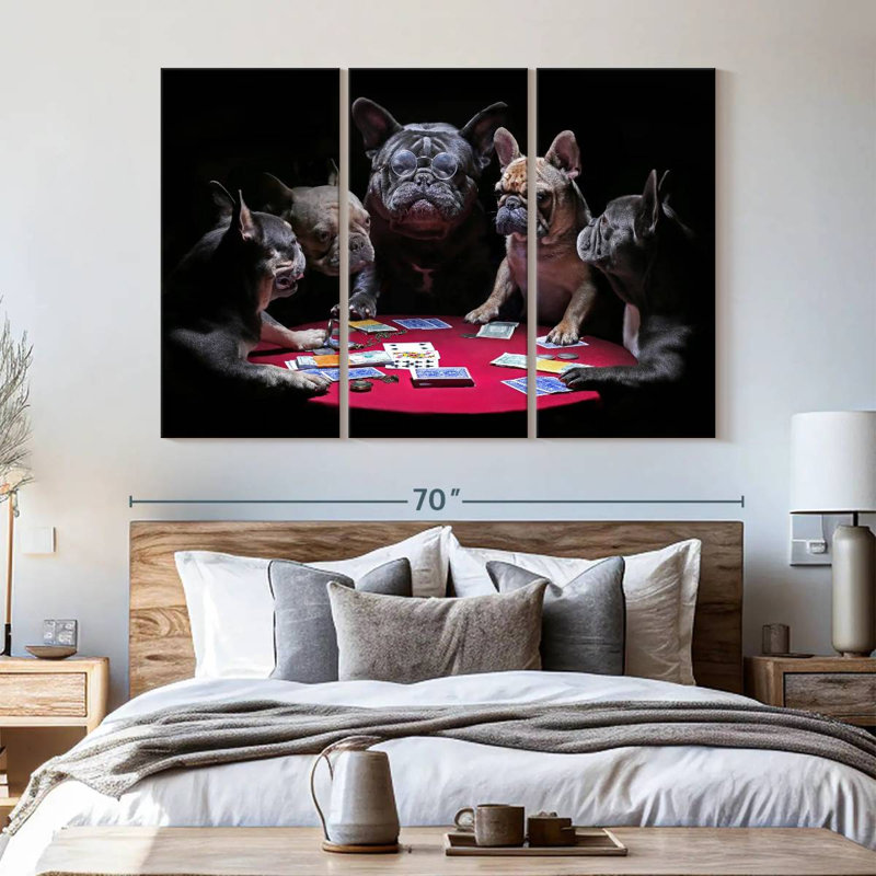 Dogs Play Poker 3 pièces, H 42 po x l 65 po x P 1,25 po