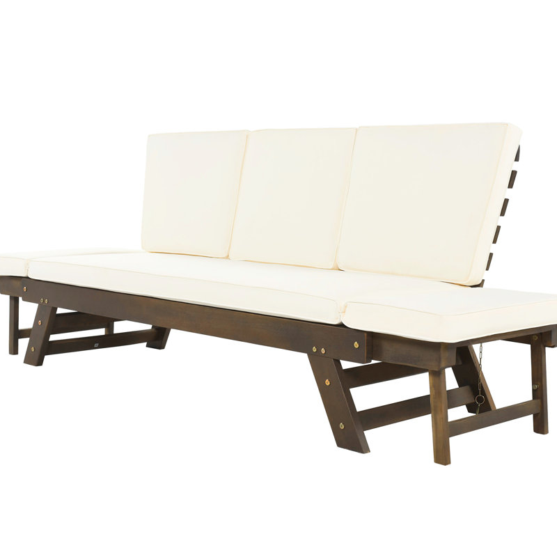 Lit de jour de patio en bois franc avec structure et coussins durables - pour l'extérieur