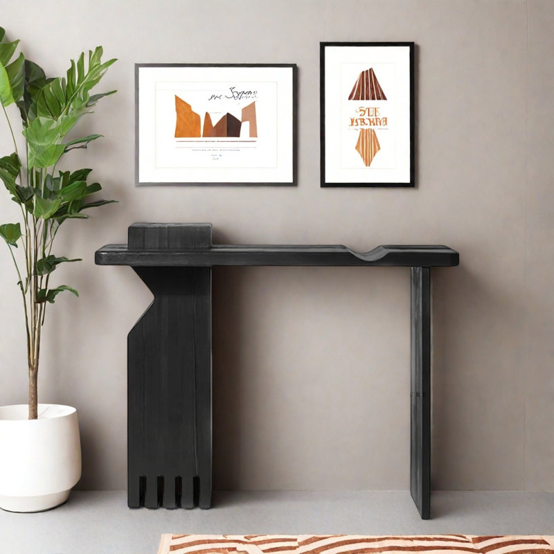 Table d'entrée en bois massif d'inspiration rétro, H 33,5 po x l 39,4 po x P 13,8 po