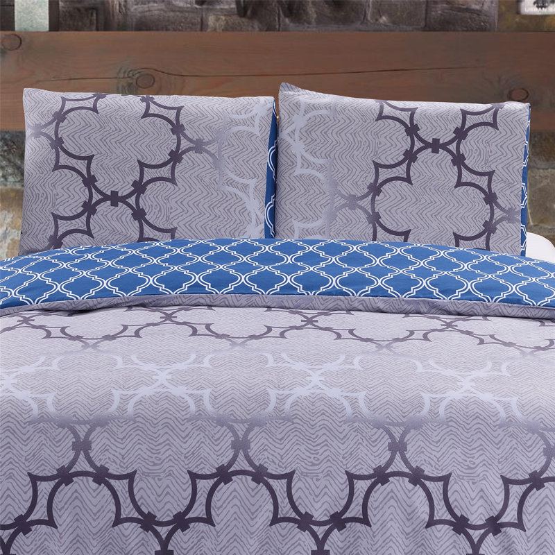Ensemble de housse de couette réversible en microfibre bleue 3 pièces, Housse de couette pour très grand lit