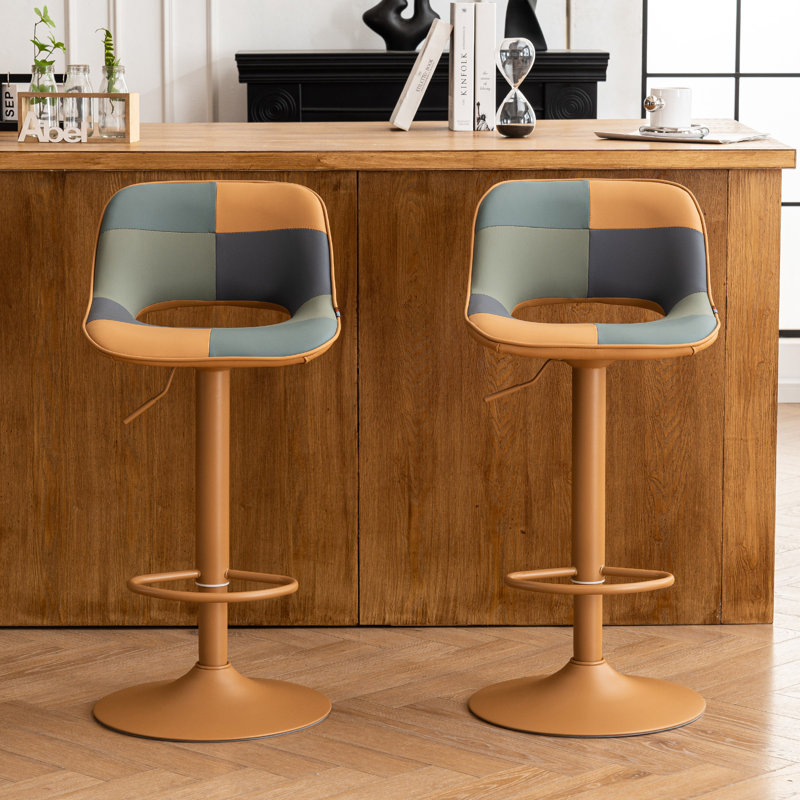 Swivel Adjustable Height Bar Stools, Faux Leather Upholstered Counter Stools, Modern Pub Stools