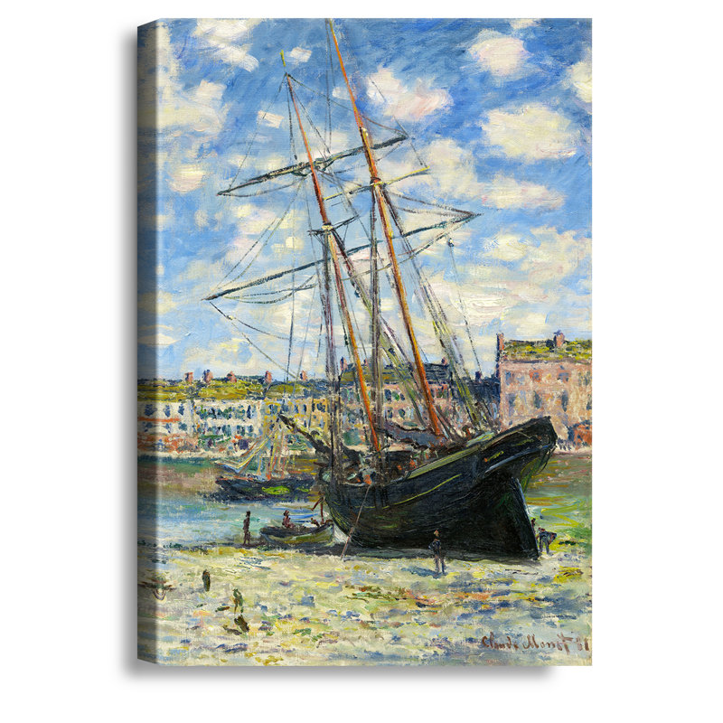 Reproduction d'art sur toile, "Bateau couché à marée basse" par Claude Monet, impression sur toile, Toile tendue