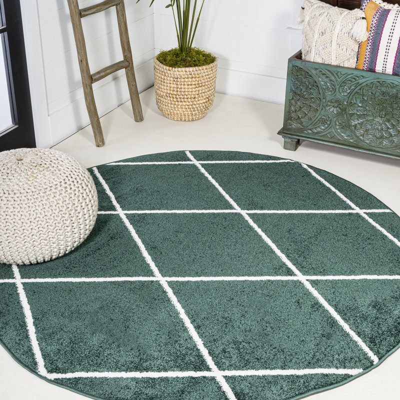 Tapis vert / blanc Bertrice, Rond 5 pi 3 po