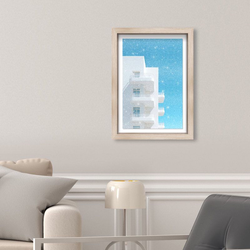 Modular White II Framed Graphic Art, 31.5"H x 21.5"W, Natural Oak Shadowbox