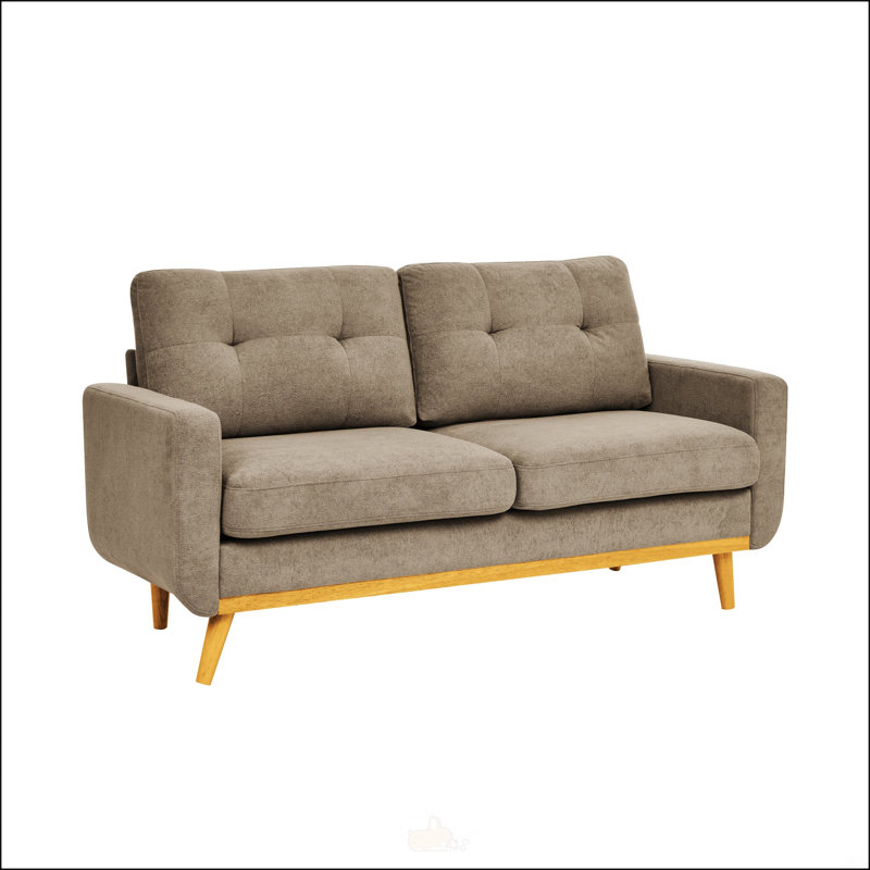 Canapé capitonné 67,7 po de largeur Mid-Century avec pieds en bois, H 34,6 po x l 29,9 po x P 67,7 po, Kaki