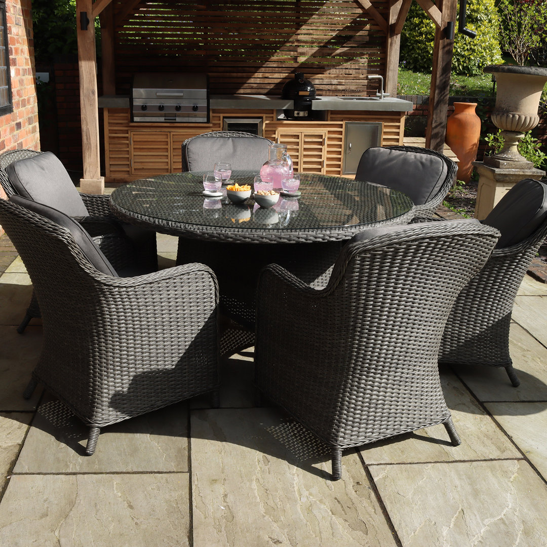 PARIS 6 Seater Round Carver Dining Set 140cm Table with 6 Imperial Chairs including Cushions
