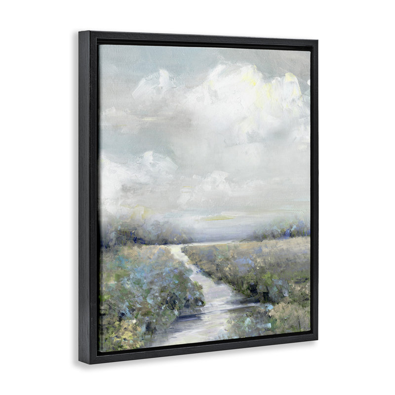 Chemin de prairie fleurie tranquille, H 21 po x l 17 po, Cadre flottant noir de jais