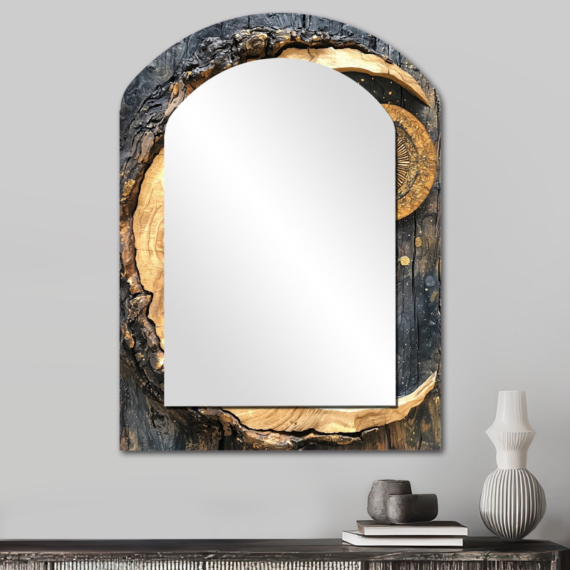 Grand dieu indien en Inde paysage II - grand miroir mural arqué sur métal, 34 po x 25 po