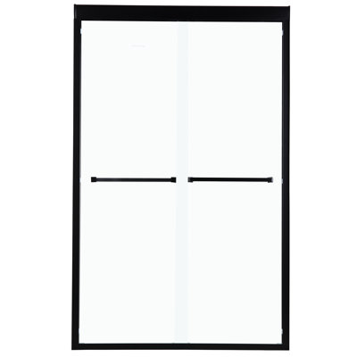 48"W X 76"H Matte Black Shower Door - Double Sliding Enclosure With Tempered Glass And Stylish Towel Hanger 48" W In Quality Stainless Steel Bar