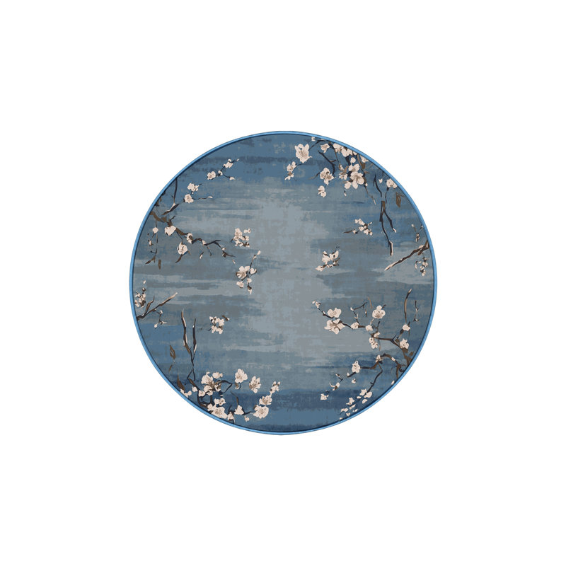 Machine Washable Blue Area Rug, Round 6'