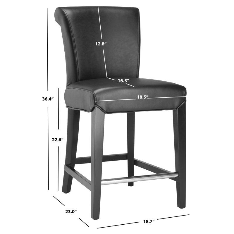 Elegant Transitional Black Leather 24" Counter Stool