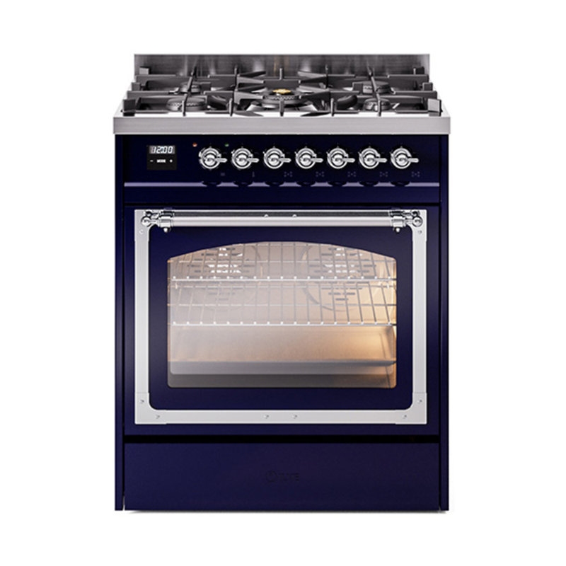 ILVE Nostalgie II Noblesse 30 in Dual Fuel Range, Midnight Blue/Chrome, Natural Gas