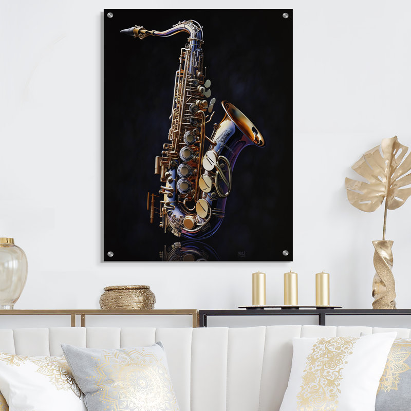 Saxophone I - musique, art mural acrylique pour le salon, H 20 po x l 12 po