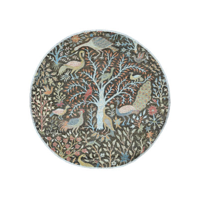 6'0" x 6'0" New Hand Knotted Grey Wool Round Oriental Rug - MOA10289982