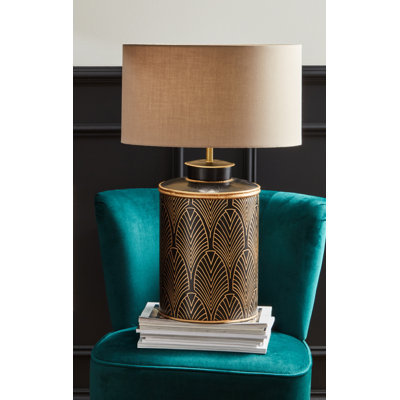 Freese 45cm Deco Black Geo Art Deco Hand Painted Tin Table Lamp Base
