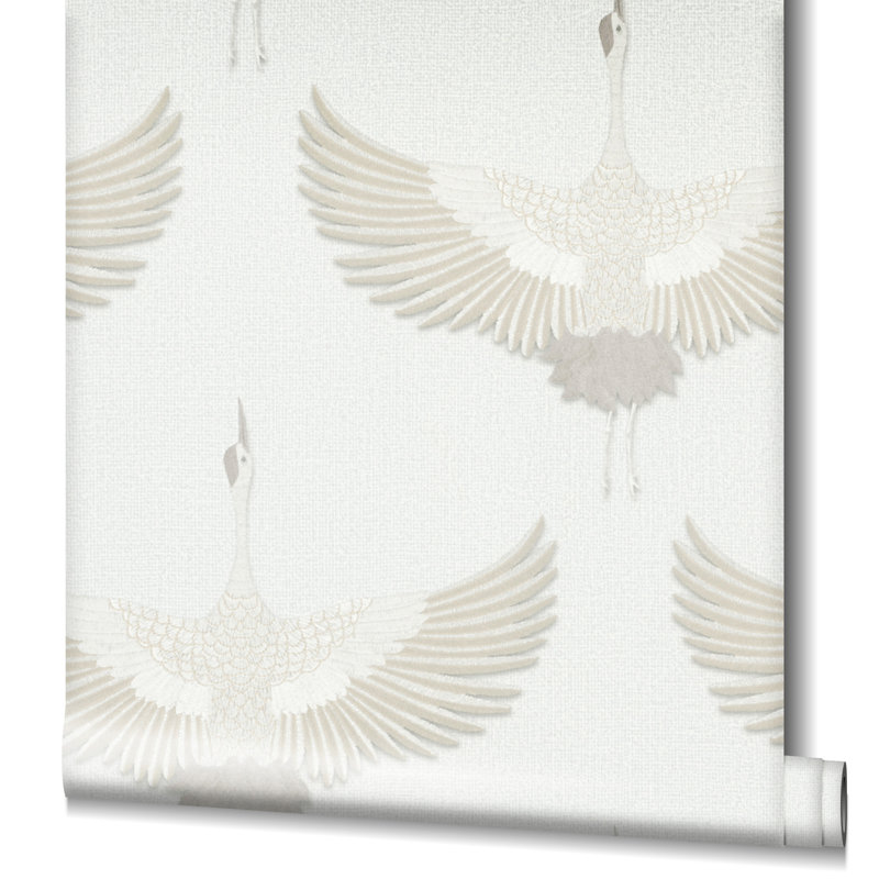 Amariyana Collection Textured Stork Design Wallpaper Roll, Beige