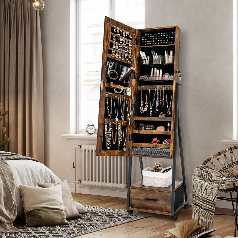 Janmarcos Wall Jewelry Armoire, Rustic Brown