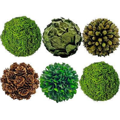 Sharen Handmade Natural & Preserved Topiary Balls – Decorative Bowl Filler Orbs In Green & Brown – Botanical Accent Set Of 6