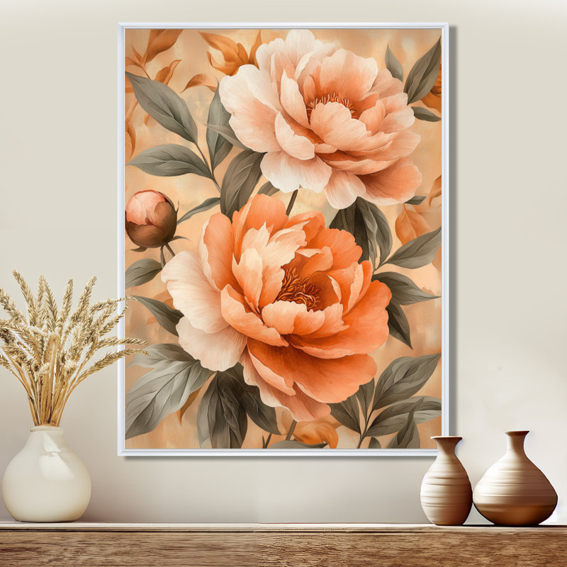 Pe pivoines Autumn Blooms Serenade II - pivoines, art mural, H 40 po x l 30 po, Reproduction avec cadre flottant, Blanc