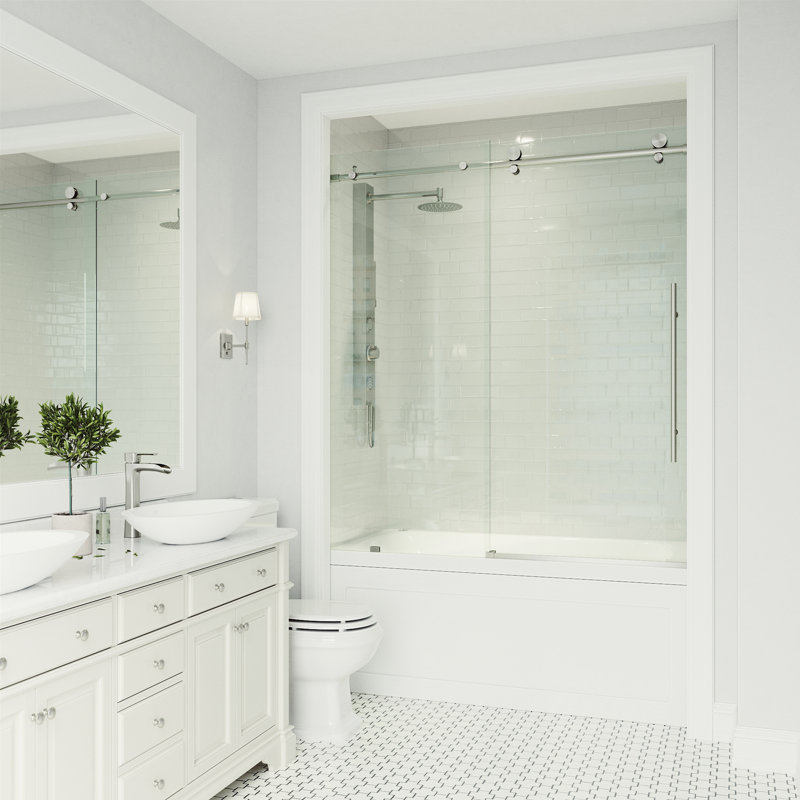 Elan E-Class 56-60" W x 66" H Sliding Frameless Tub Door with 3/8" Clear Glass, Stainless Steel