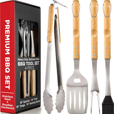 4pc BBQ Tool Utensil Set, Stainless Steel by Pure Grill - Silver