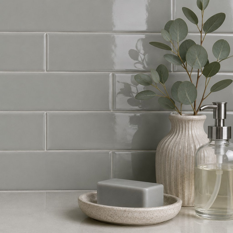 Curvaceous 3" x 12" Ceramic Wall Tile, Gray