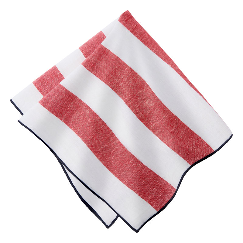 Pizani Linen Rectangle Napkins, Red, Navy