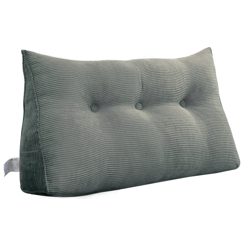 Sit-up Back Comfort Corduroy Bed Headboard Wedge Reading Pillow Triangular Backrest, 20"H x 39"W, Gray