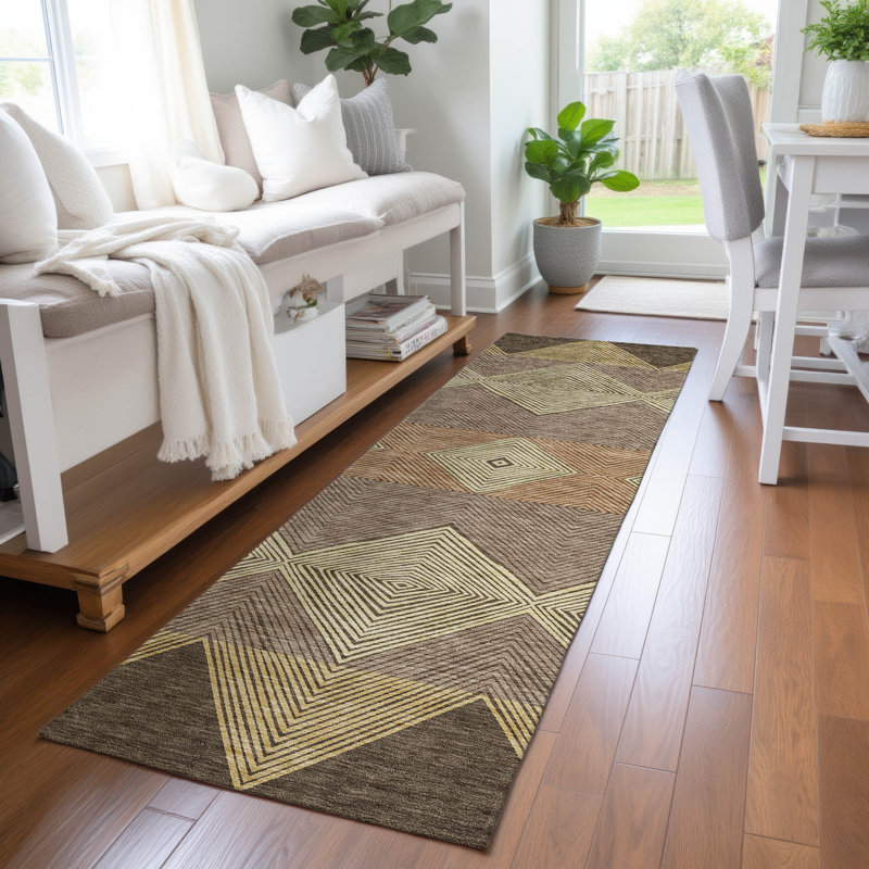 Machine Washable Indoor/Outdoor Chantille ACN2545 Geometric Rug, Runner 2'3" x 7'6", Chocolate