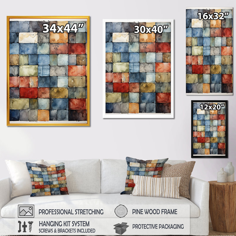 «Colorful Colorful Colors Tiles II», art mural abstrait, Cadre photo noir simple, H 20 po x l 12 po x P 1 po