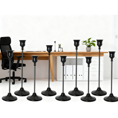 Ensemble de porte-bougies vintage en métal rétro, candélabre noir pour décoration de table et de manteau de cheminée, pièce de mariage rustique et centre de table festif avec base robuste et assemblage facile