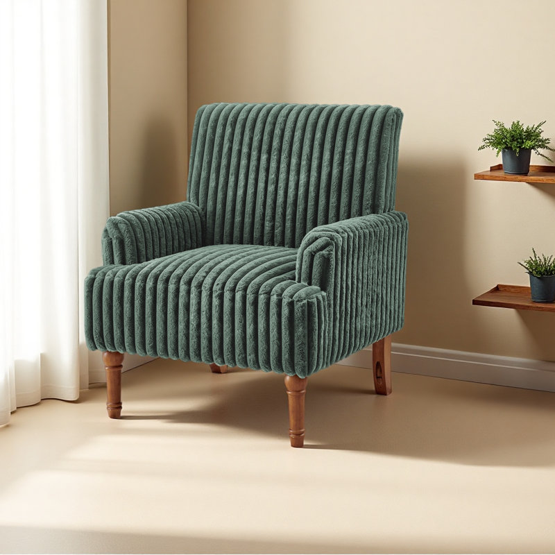 Chaise d'appoint moderne avec velours côtelé large de 2 po de largeur, pieds en bois massif de 9 po et fauteuil rembourré confortable