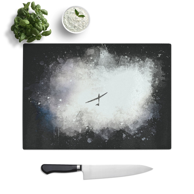 Tempered Glass Air Glider in the Clouds Paint Splash Chopping Board, 28.5 cm x 39 cm