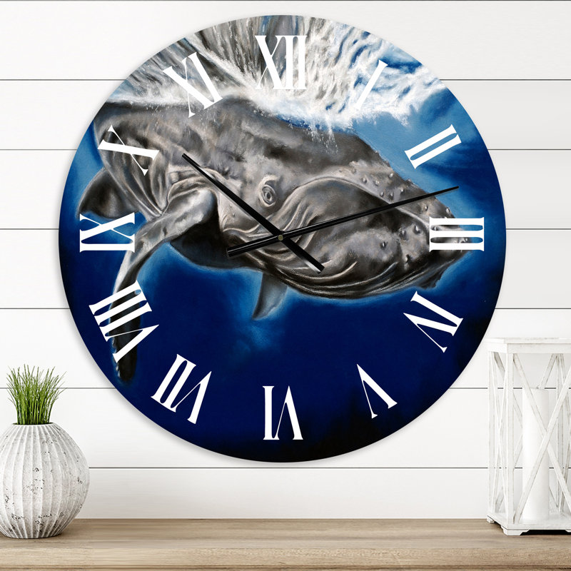 Portrait d'une baleine à bosse - Horloge murale nautique et côtière, Surdimensionné