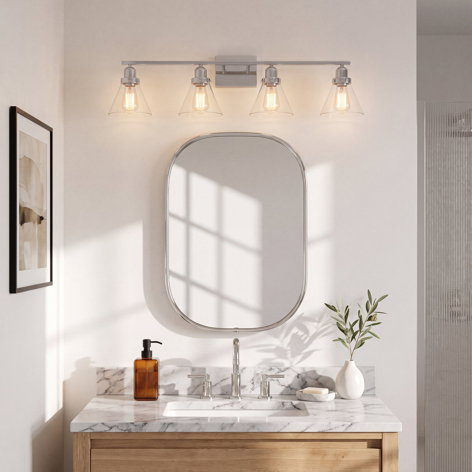 Catalina 4 Light Dimmable Bath Sconce, Polished Nickel