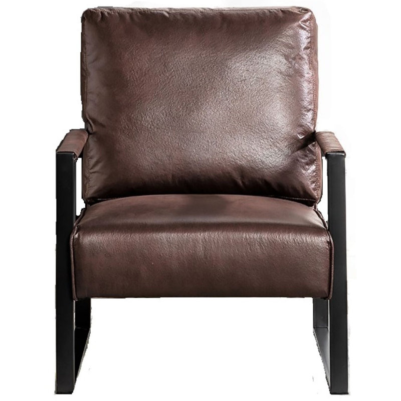 Mid-Century Modern Accent Chair, Durable Square Metal Frame, Plush Upholstery, Dark Brown Microfiber/Microsuede