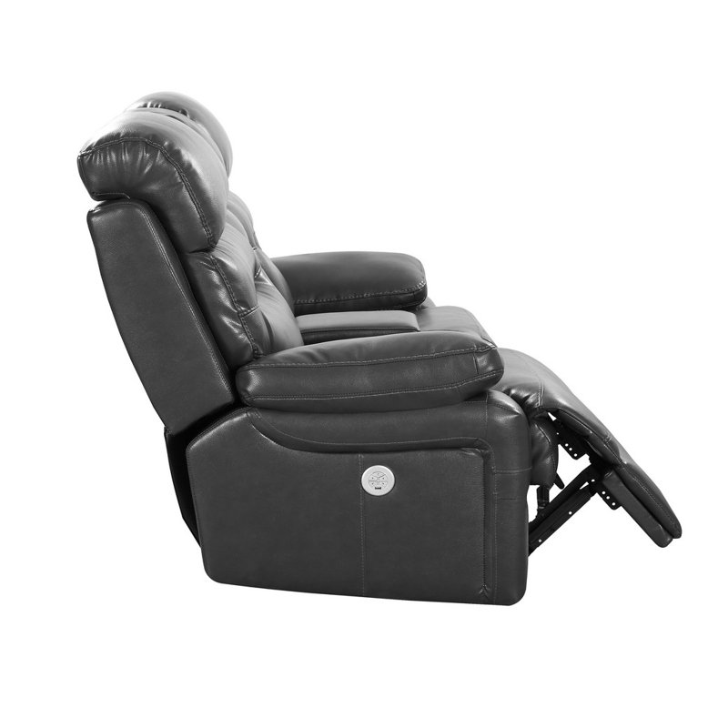 Apollus 78'' Faux Leather Reclining Loveseat, Gray Faux Leather, Power