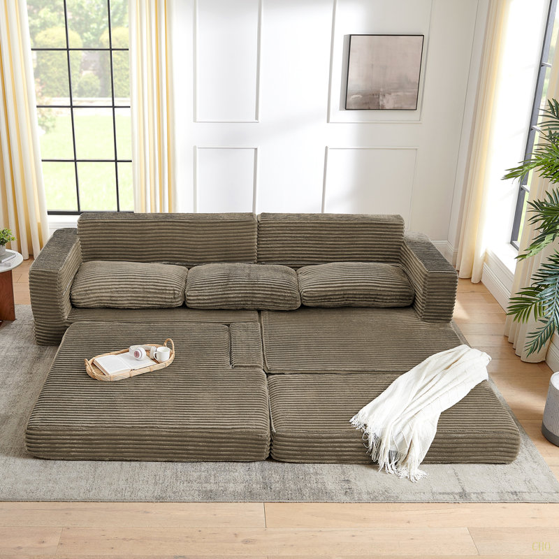 Siège du canapé droit, canapé modulaire en forme de L, canapé modulaire compressé en velours côtelé de style minimaliste moderne, déplier en un lit, une chambre à coucher, canapé confortable à conception compacte et peu encombrante
