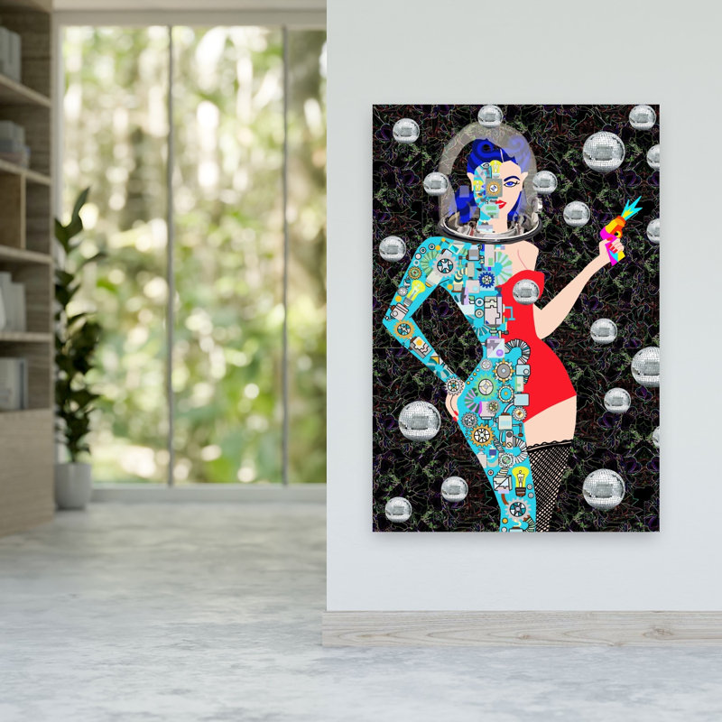 Retro Future Woman Contemporary Portrait Wall Art Print 1 Piece Wrapped Canvas Wall Art, 152.4cm H x 101.6cm W