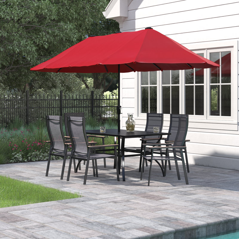 Ensemble de salle à manger rectangulaire pour 6 personnes 60 "avec parasol Alyah, Rouge