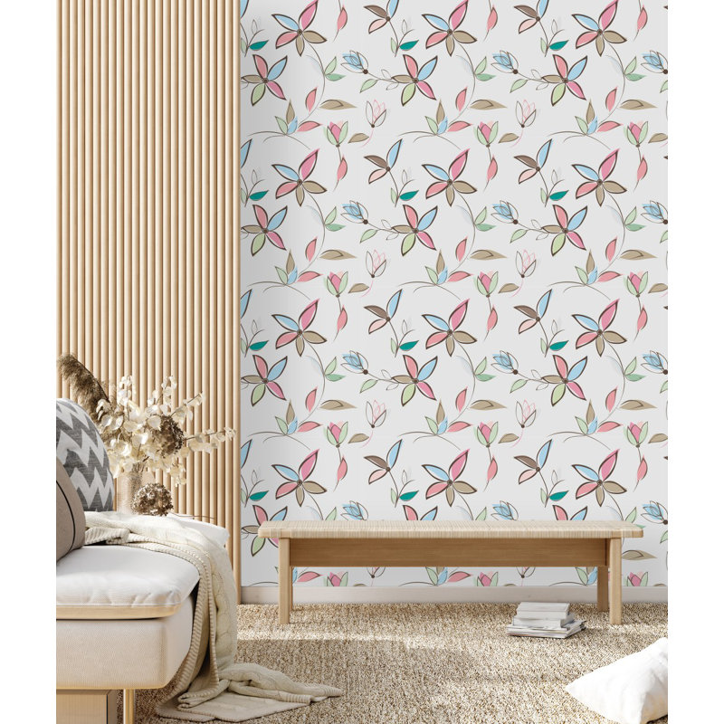 Hand Drawn Wallpaper Pre-Pasted Vinyl Floral