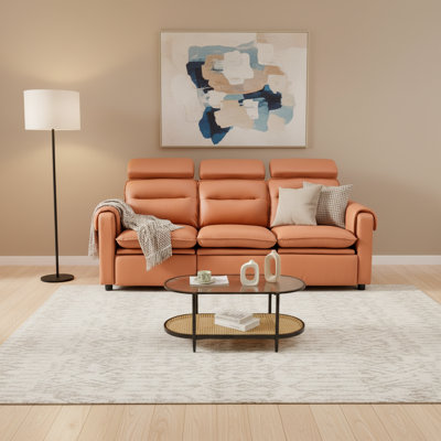 Canapé inclinable de 87 po en similicuir brun avec rangement 3 places et table basse de 37,8 po