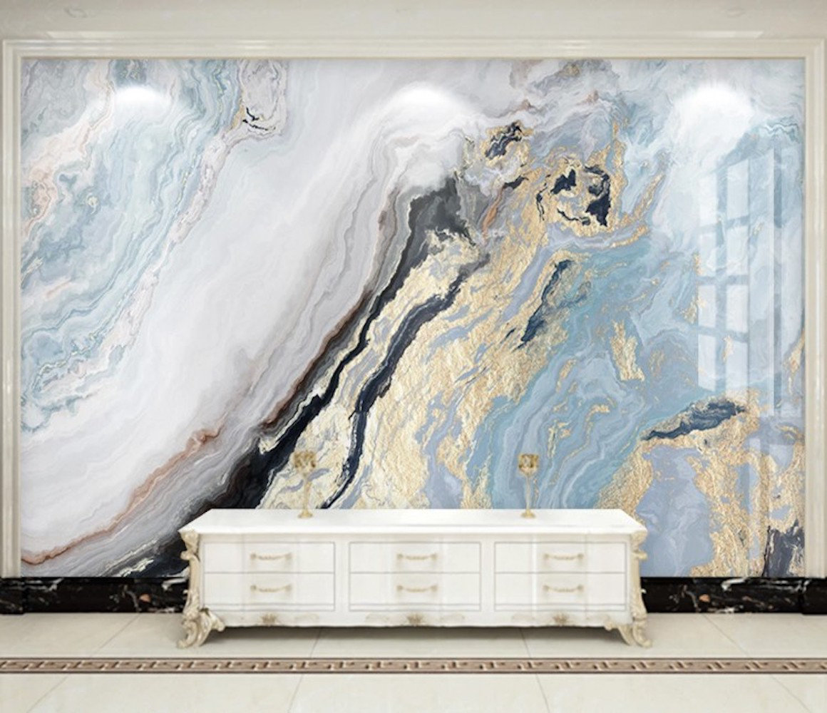 Wade Logan® Gray Blue Golden Look Marble Abstract Design Removable ...