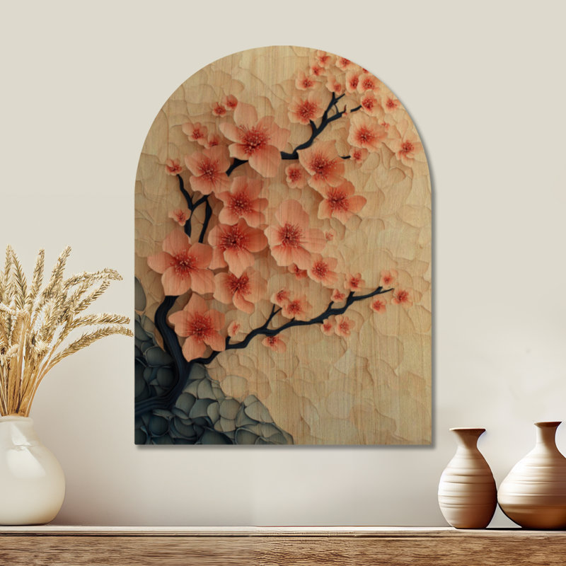 Fleurs de cerisier au printemps I - Art mural floral en bois, H 24 po x l 18 po, Arche