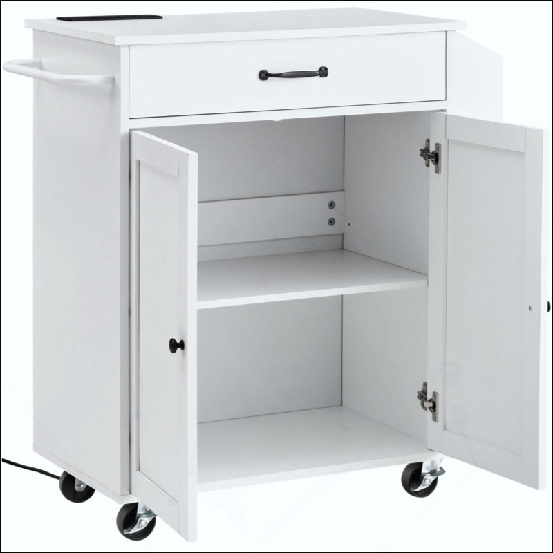 Kitchen Island Cart Rolling Storage Cabinet On Wheel With Charging Station