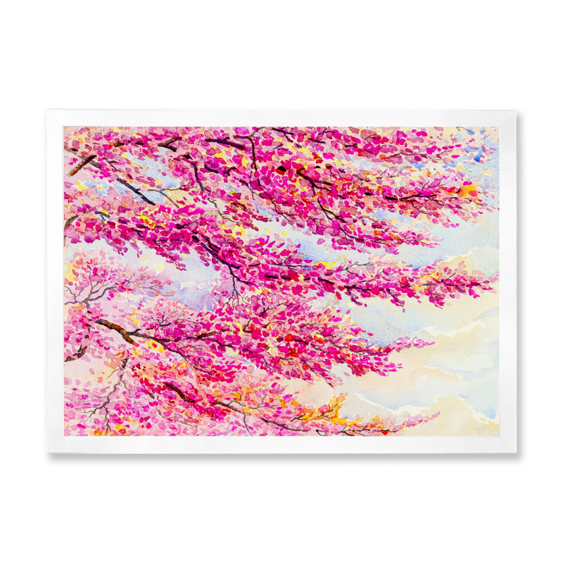 Arbre rose coloré - reproduction sur toile flottante, Cadre photo blanc, H 24 po x l 36 po x P 1 po