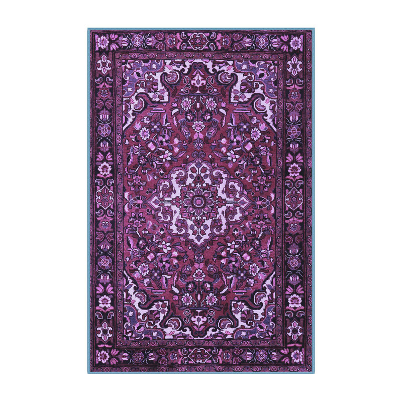 Tapis oriental en laine / polyester tissé à la machine en mauve / noir / blanc, Rectangle 5 pi x 7 pi